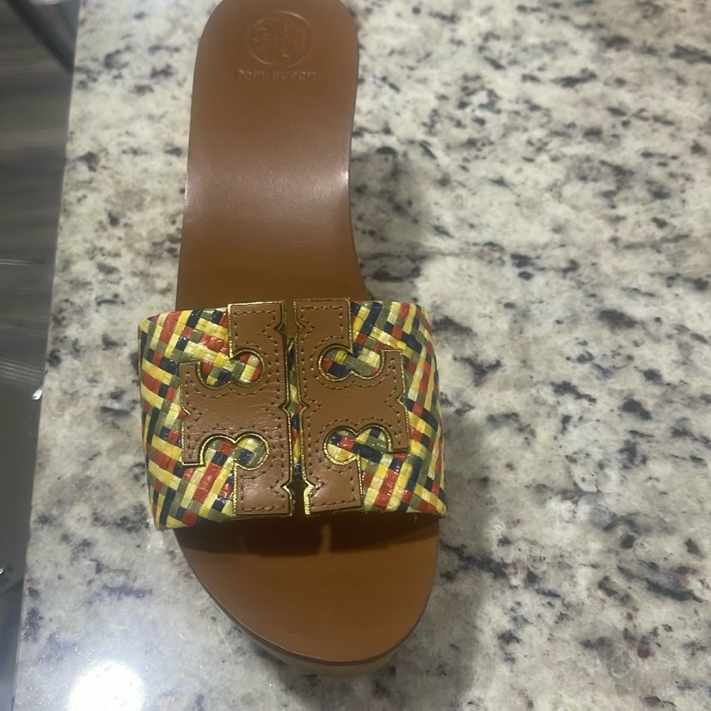 Tory Burch INES 80mm Wedge Slide Sandals in TAN Size 7.5